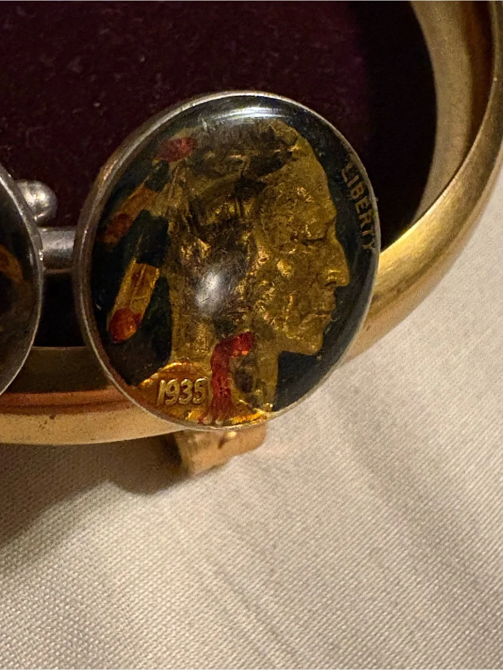 Sterling Silver 1935/1937 Buffalo Nickel painted/enameled Cufflinks